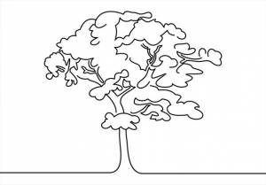 День земли большое дерево изолированная страница раскраски для детей