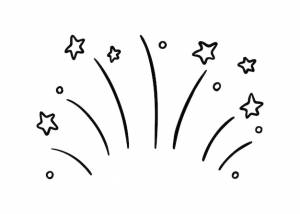 Салют праздничный со звездами пиротехника каракули линейный мультфильм раскраска