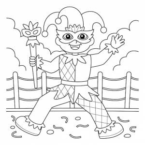Mardi gras jester boy изолированная страница раскраски