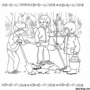 Раскраска Школьники на субботнике