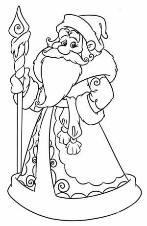 Раскраска Дед мороз с посохом