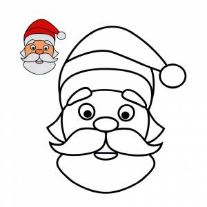 Раскраска Голова Деда Мороза с цветным образцом
