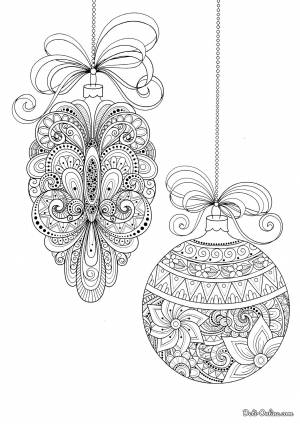 Раскраска Ёлочные игрушки со сложными узорами