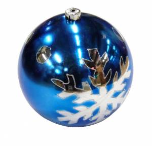 Новогодний СИНИЙ шар со снежинкой, небьющийся, диаметр 20 см, 1 шт
