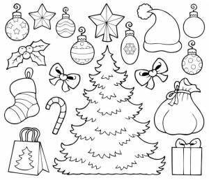 Раскраска Елка и новогодние украшения