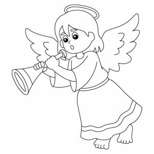 Рождественский ангел изолированная страница раскраски для детей