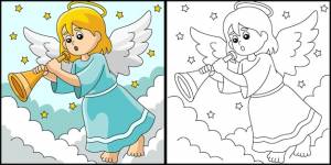 Рождественский ангел раскраски страницы цветные иллюстрации