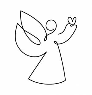 Простой векторный рождественский ангел с сердцем, непрерывный рисунок одной линии
