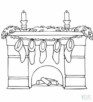 Раскраски Раскраска Камин и носки Рождество