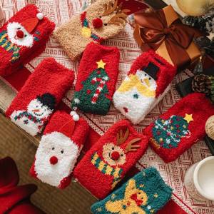 Мультяшный рисунок рождественские носки для пола женские коралловые бархатные носки зимние утепленные теплые носки для сна рождественские милые подарки для детей