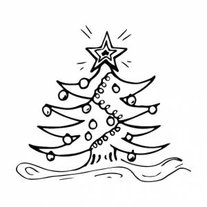 Рождественская елка doodle рисунок елки звезда шаров и гирлянда белая и черная векторная иллюстрация