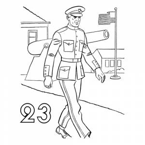Раскраска Военный в парадном мундире 23 февраля