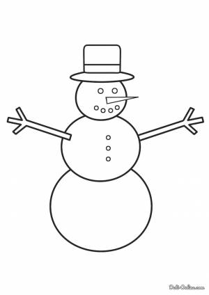 Раскраска Простой Снеговик с ветками-ручками