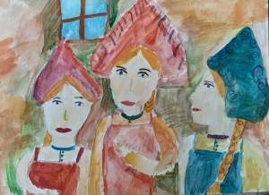 Три девицы под окном рисунок детский