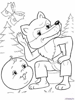 Раскраска Колобок и Волк