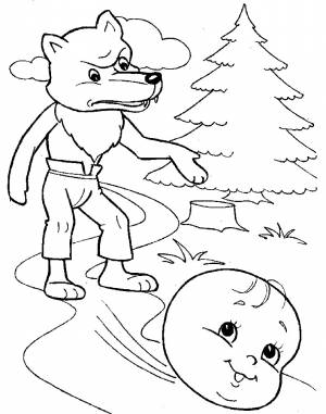 Раскраска Колобок и серый волк