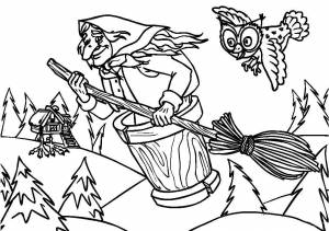 Раскраски яга, Раскраска Баба яга в ведре с метлой баба яга