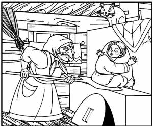 Раскраски Раскраска Баба Яга для детей герои сказок, Раскраска баба яга и печка герои сказок