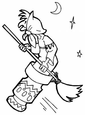 Раскраска Баба Яга в ступе