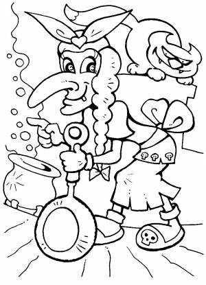 Раскраска Баба Яга варит волшебное зелье