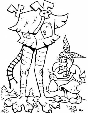 Раскраски ножках, Раскраска Избушка на курьих ножках и баба яга баба яга