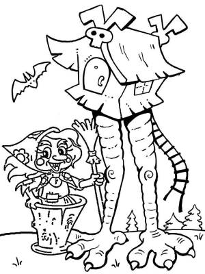 Раскраски избушки, Раскраска Баба яга у избушки на курьих ножках Сказки