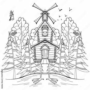 иллюстрация раскраска, избушка на курьих ножках Stock Illustration