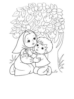 Раскраски Раскраска Сестрица алёнушка и братец иванушка сидят под яблоней Сказки