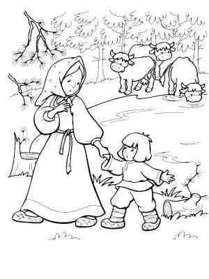 Раскраски Раскраска Сестрица аленушка и братец иванушка Персонажи из сказок