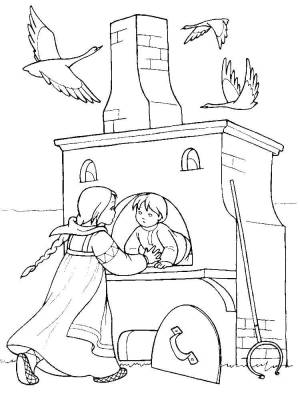 Раскраски Раскраска Сестрица алёнушка и братец иванушка прячутся в печке