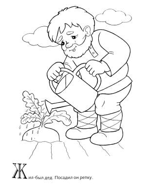 Раскраски репка, Раскраска Дед посадил репку репка