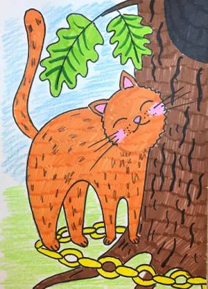 Кот учёный рыжий у лукоморья дуб зелёный рисунок