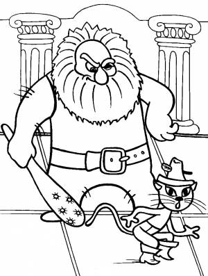 Раскраска Кот в сапогах спасается от злодея