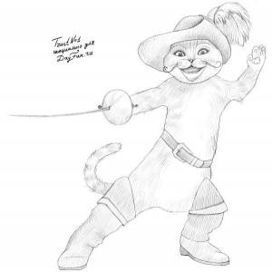 Как нарисовать кота в сапогах карандашом поэтапно 4