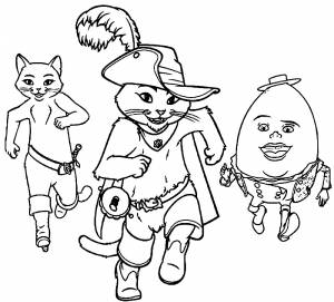 Раскраска Кот в сапогах с друзьями