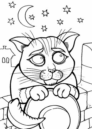 Раскраска милый Кот в сапогах