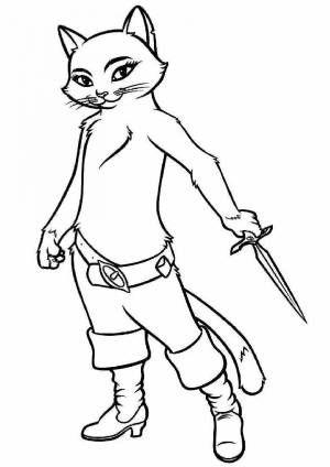 Раскраски кот в сапогах и киса мягколапка