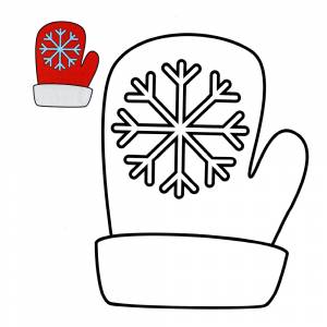 Раскраска Варежка Деда Мороза с цветным образцом