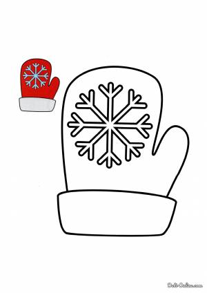 Раскраска Варежка Деда Мороза с цветным образцом