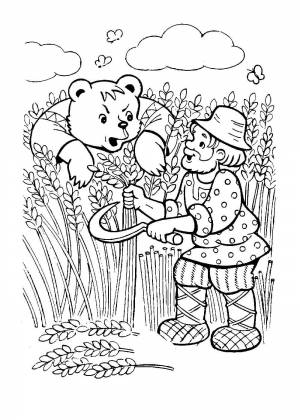 Мужик и медведь раскраска