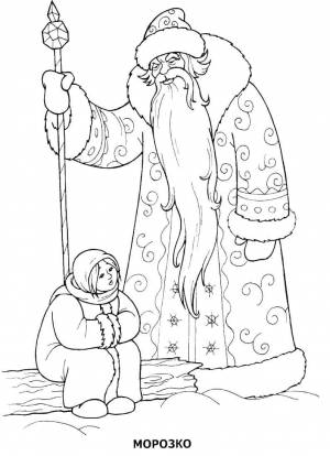 Раскраски морозко, Раскраска Падчерица встретила морозко сказки пушкина