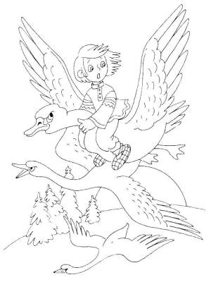 Раскраски прясть, Раскраска Баба яга прясть пряжу гуси лебеди