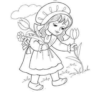 Раскраска красная шапочка собирает цветы