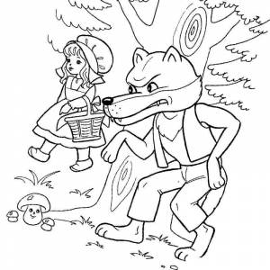 Раскраска Волк следит за Красной Шапочкой