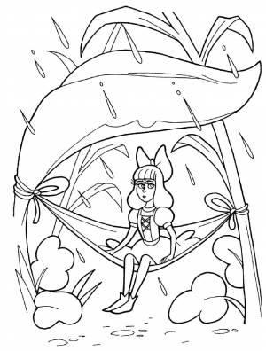 Раскраски Раскраска Дюймовочка прячется от дождика Сказки детские