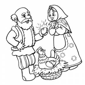 Раскраска Курочка Ряба дедушка бабушка и золотое яйцо