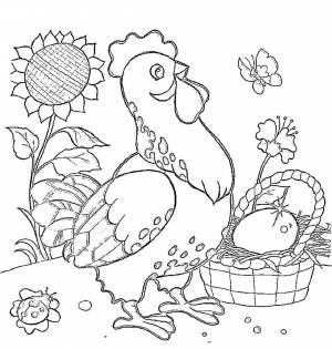 Раскраска курочка Ряба собрала в себе все яркие и запоминающие моменты русской народной сказки