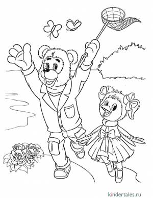 Мишутка и Каркуша» раскраска для детей