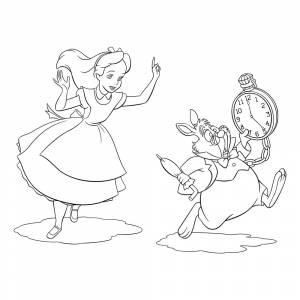 Раскраска Алиса в Стране чудес и Белый кролик