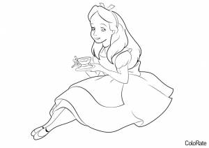 Раскраска Алиса с чашкой чая